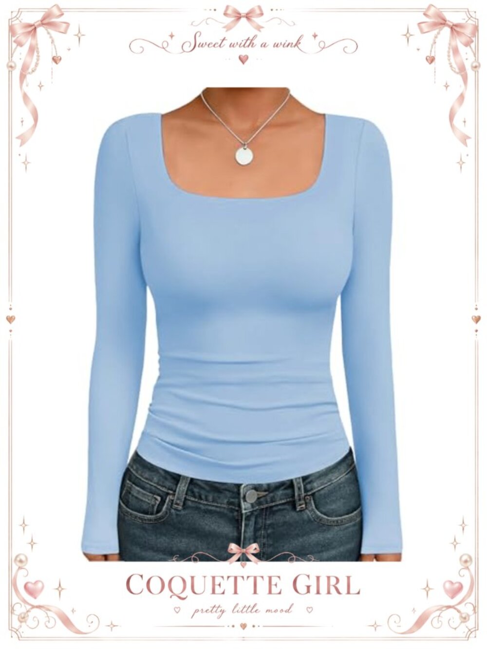Square Neck Long Sleeve Thermal Undershirt Slim Fit Layering Top